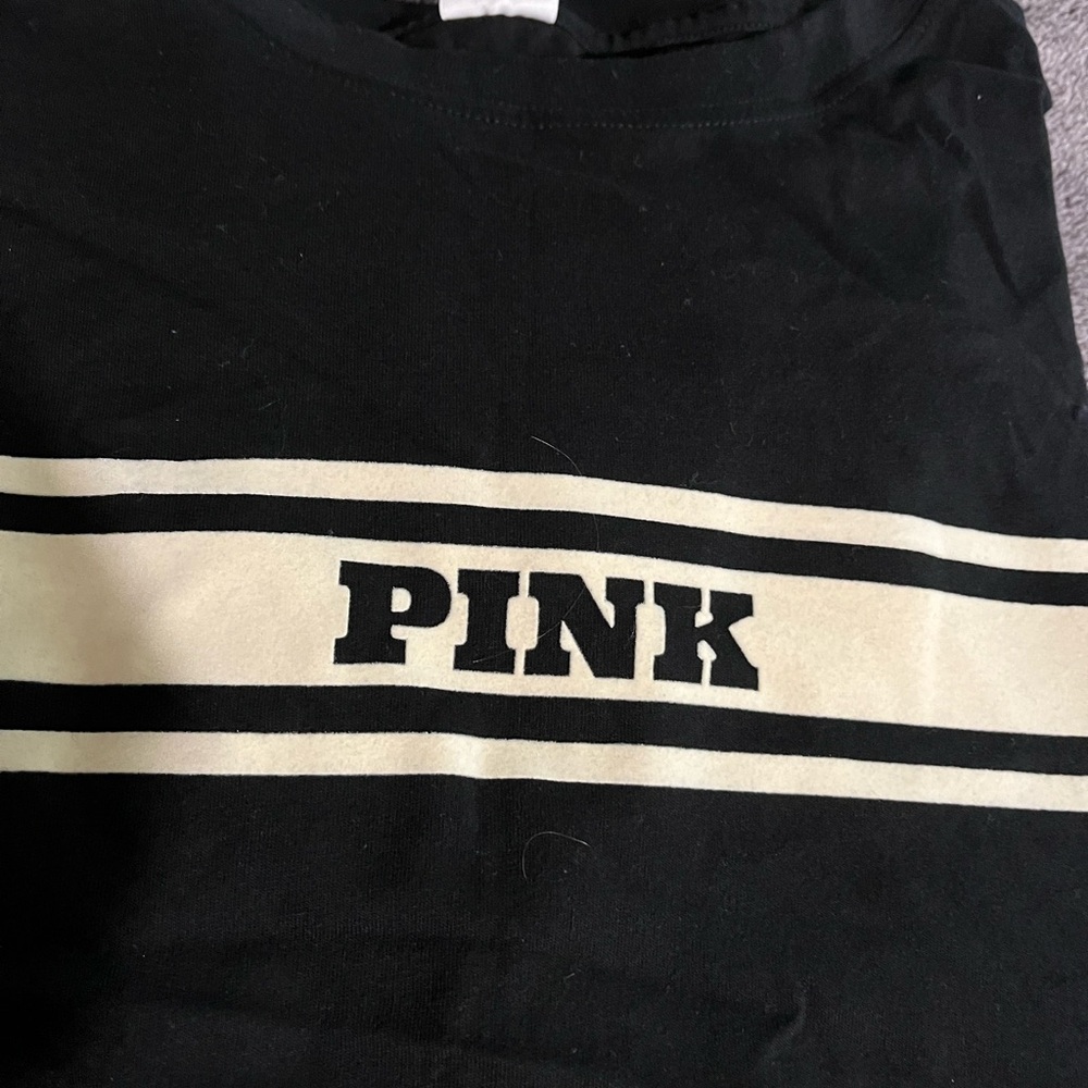 PINK Victoria's Secret Black and Cream Tee